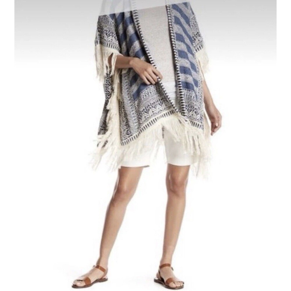 Calypso St. Barth Eudora Fringe Sweater Poncho Cashmere Boho Beachy Coastal